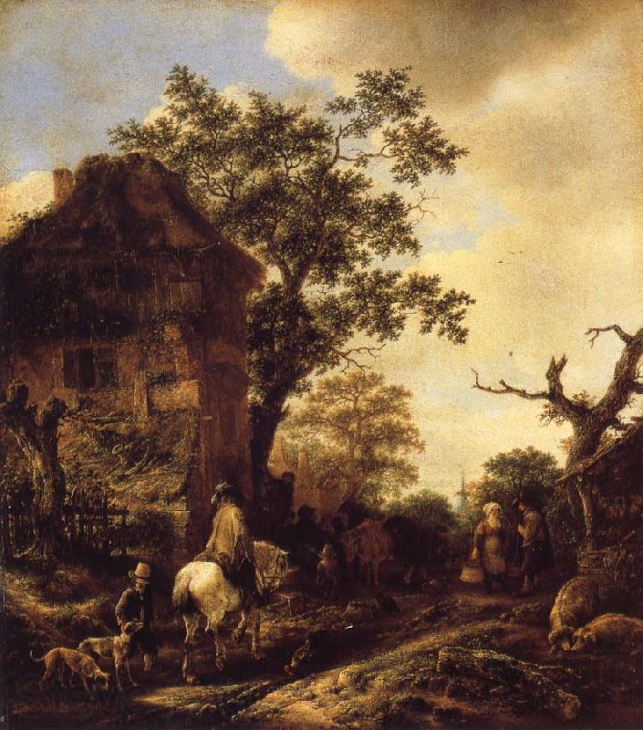OSTADE, Isaack van The Outskirts of a Village,with a Horseman Spain oil painting art